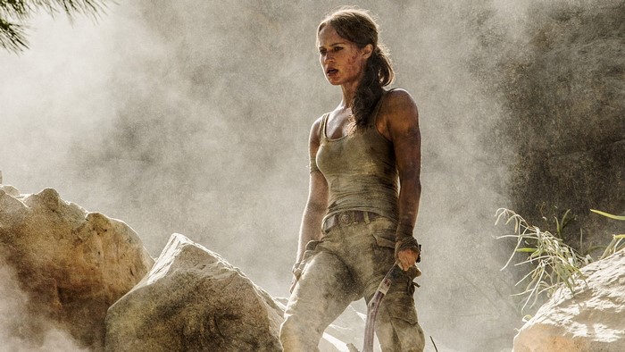 Lara Croft from Tomb Raider in a dusty environment