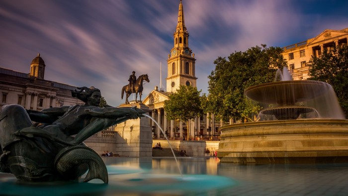 Trafalgar Square Fountain and St Martin-in-the-Fields Church