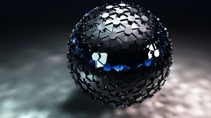 Abstract metallic sphere with hexagonal patterns