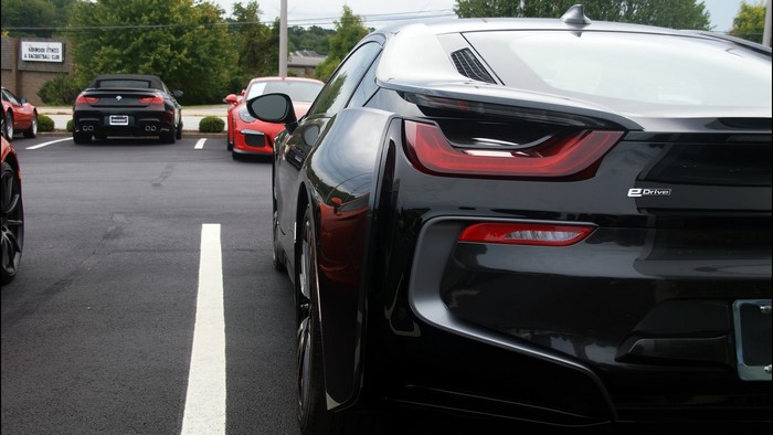 Black BMW i8 eDrive parked in a lot
