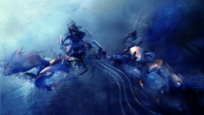 Abstract blue and metallic forms