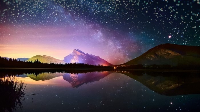 Milky Way over mountains and lake