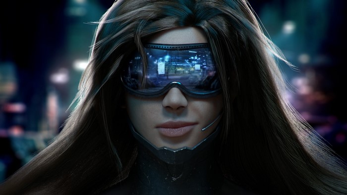 Woman with goggles from Cyberpunk 2077