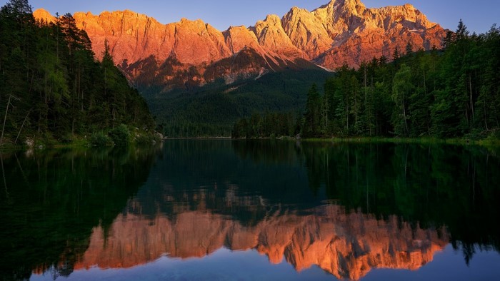 Mountain Reflection in Lake at Sunset