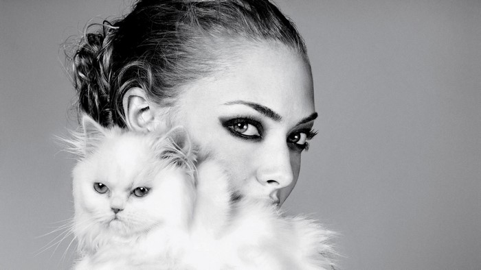 Amanda Seyfried with a white cat