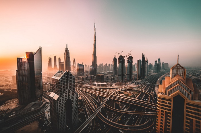 Dubai Cityscape with Burj Khalifa and Highways