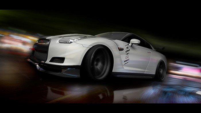 White Nissan GT-R with racing decals