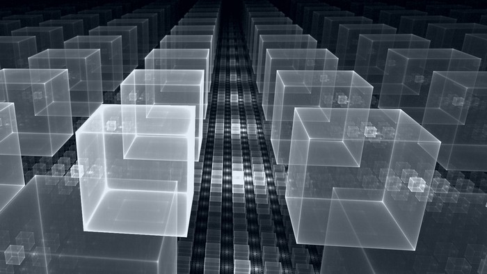 Abstract glass cubes in a grid formation