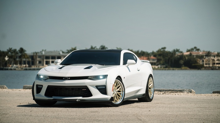 White Chevrolet Camaro with Vossen Wheels