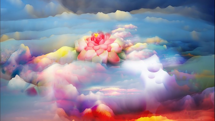 Abstract colorful clouds with a flower