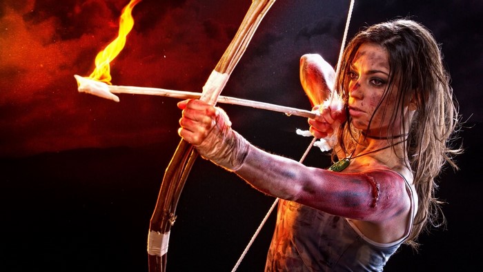 Lara Croft Cosplay with Flaming Arrow