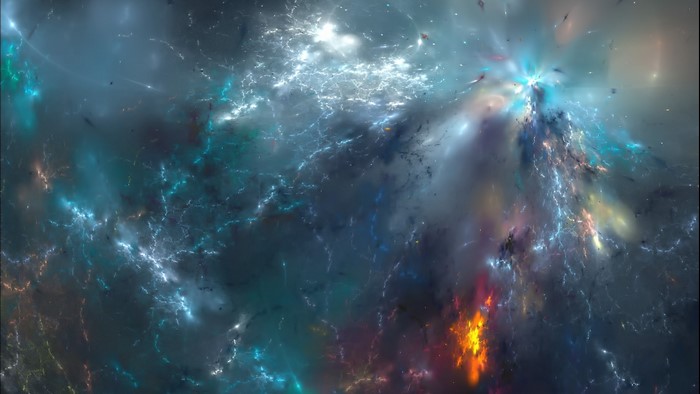 Abstract fractal nebula with colorful lightning