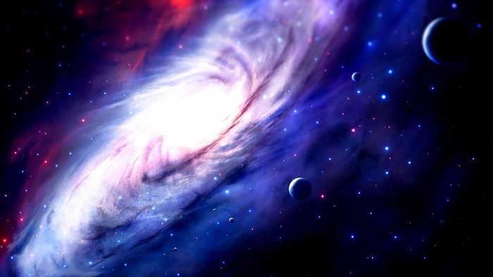 Bright White Hole and Surrounding Planets
