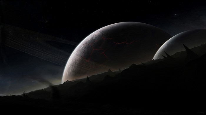 Alien planets with rings and cracked surface