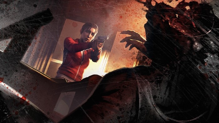Zoey from Left 4 Dead aiming a pistol at a zombie