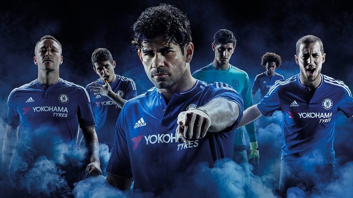Chelsea FC players in blue Adidas kits