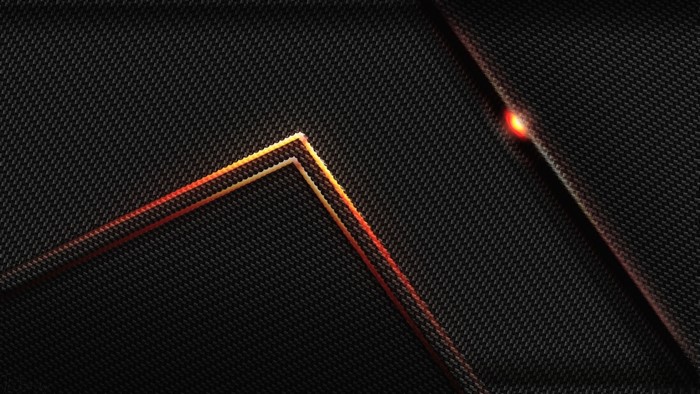 Abstract dark carbon fiber texture with glowing orange lines