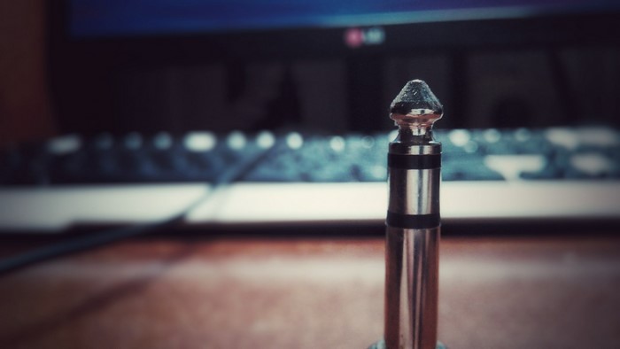 Close-up of a metal audio jack plug