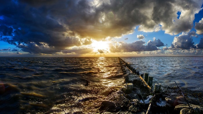 4K Ocean Sunset with Wooden Pier
