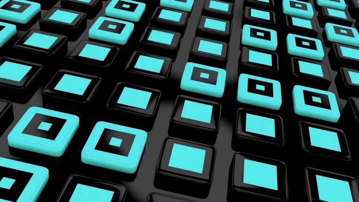 Abstract pattern of cyan and black squares
