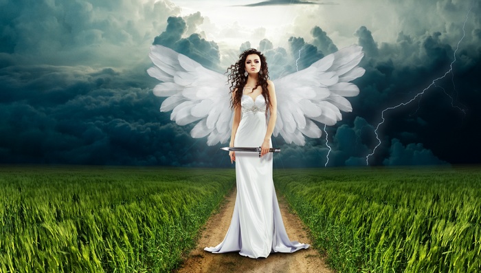 Angel with Sword in a Stormy Landscape 4K