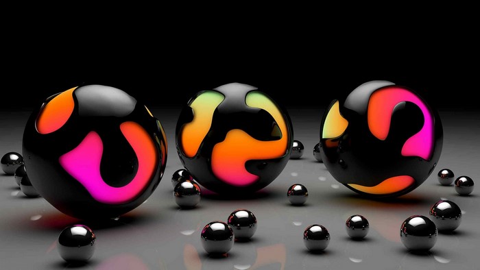 Abstract Black Spheres with Colorful Inserts