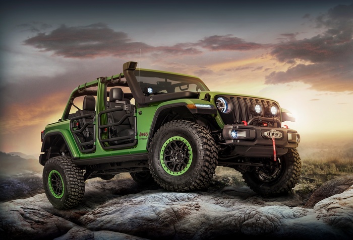 Green Jeep Wrangler Unlimited Rubicon off-road vehicle