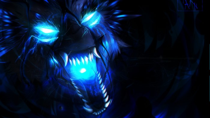 4K Wolf with glowing blue eyes
