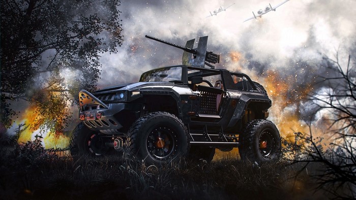 Armored off-road vehicle with mounted gun