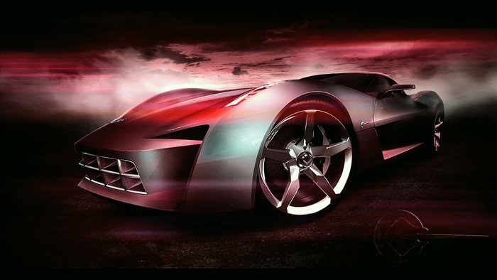 Concept sports car with red and silver accents