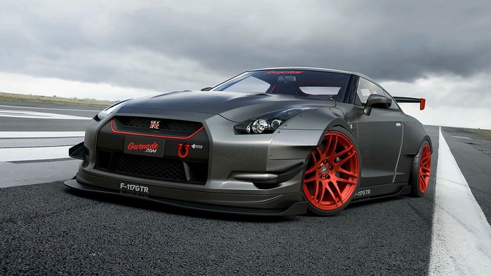 Modified Nissan GT-R on a Racetrack