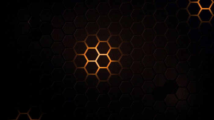 Dark Hexagonal Grid with Orange Glow