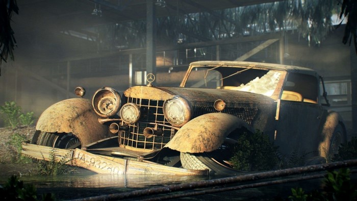 Abandoned Mercedes car in water