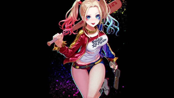 Harley Quinn with baseball bat and gun