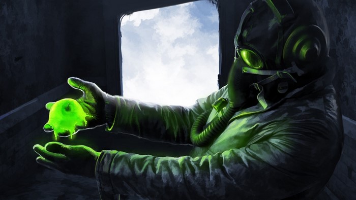 Man in Hazmat Suit Holding Radioactive Slime