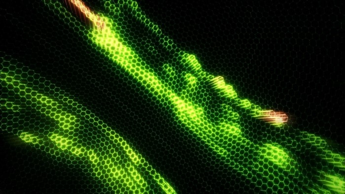 Abstract Green Hexagonal Grid with Glowing Lines