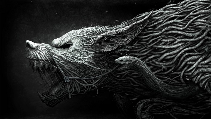 Monstrous wolf made of intertwined ropes