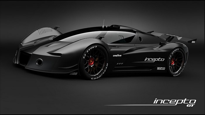 Black Incepto GT sportscar with Goodyear tires