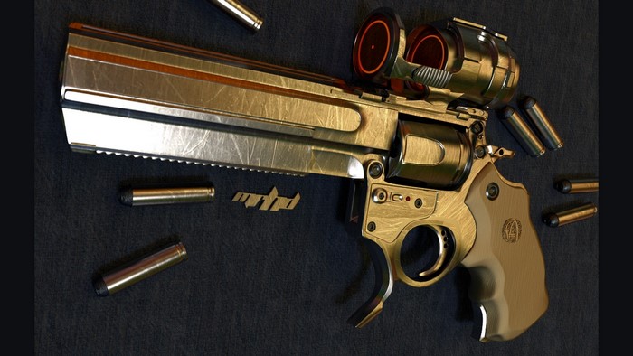 Sci-fi revolver with scope and bullets