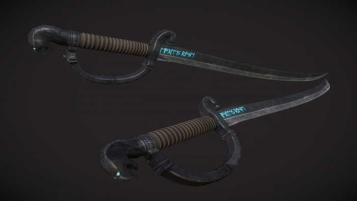 Two ornate swords with runes