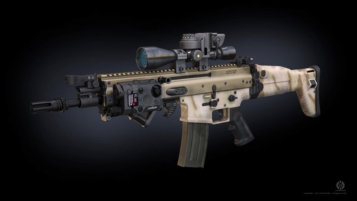 FN SCAR assault rifle with scope and attachments