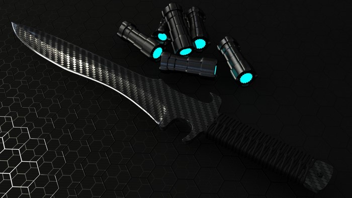 Carbon fiber combat knife and futuristic cartridges