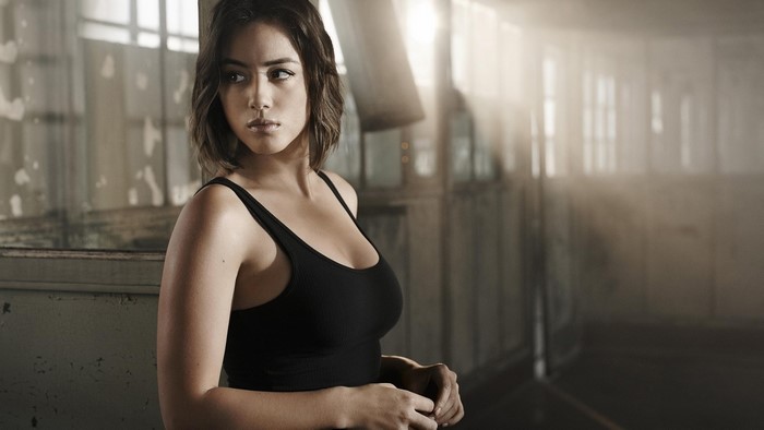 Chloe Bennet in black tank top