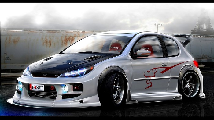 Modified Peugeot 206 with racing seats and body kit