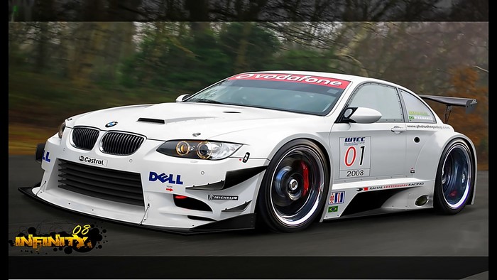 White BMW WTCC Race Car with Vodafone and Dell Logos
