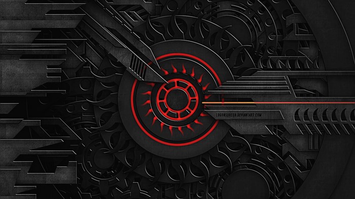 Abstract mechanical design with red accents