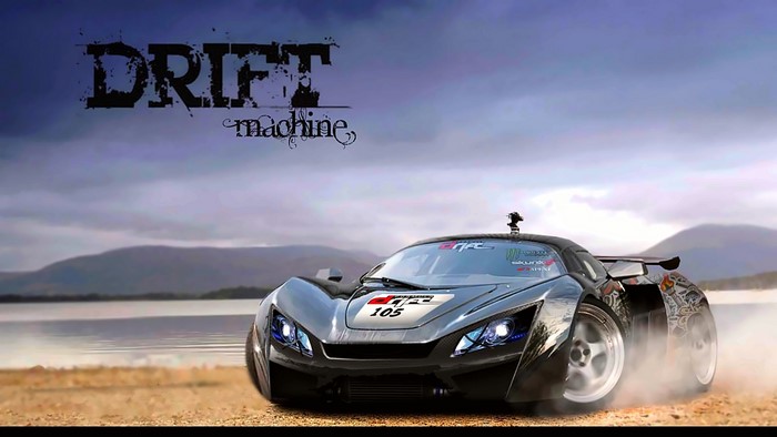 Drift Machine sports car on a beach