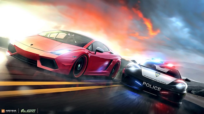 Red Lamborghini and Police Car in Need for Speed