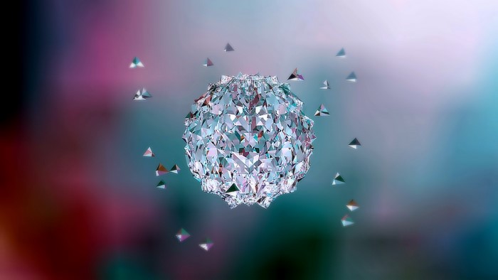 Crystals and geometric shapes in abstract background