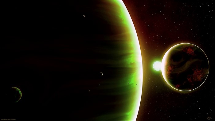 Planets and moons in space